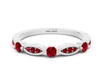 Alternating Marquise and Round Ruby Milgrain Band in Platinum with Bezel Setting