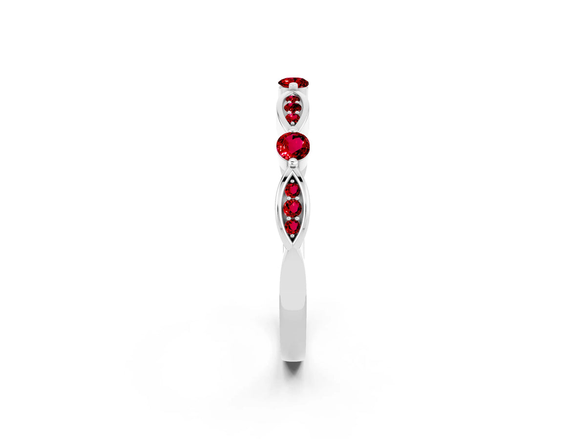 Alternating Marquise and Round Ruby Milgrain Band in Platinum with Bezel Setting_2