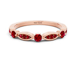 Alternating Marquise and Round Ruby Milgrain Band in Rose gold with Bezel Setting