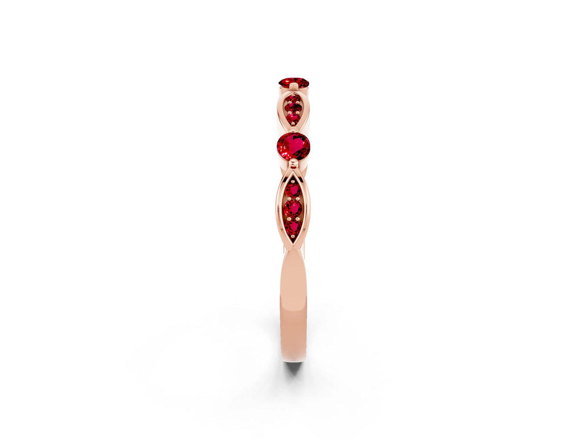 Alternating Marquise and Round Ruby Milgrain Band in Rose gold with Bezel Setting_2