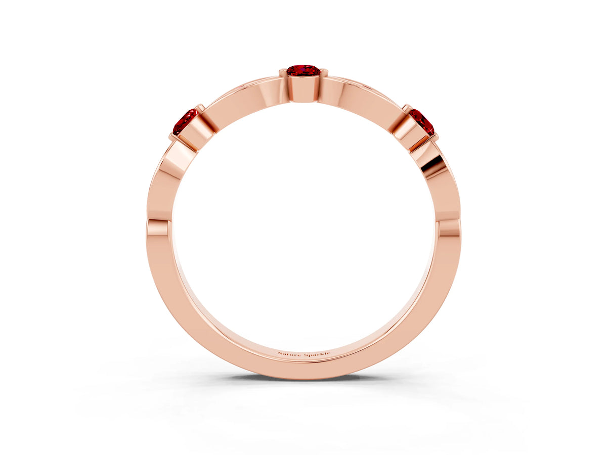 Alternating Marquise and Round Ruby Milgrain Band in Rose gold with Bezel Setting_3