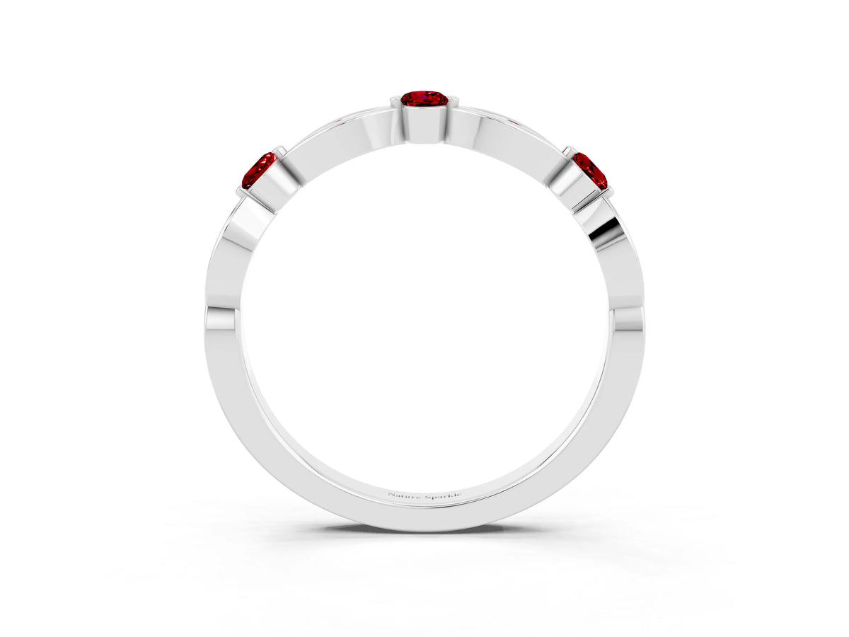 Alternating Marquise and Round Ruby Milgrain Band in Silver with Bezel Setting_3