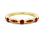 Alternating Marquise and Round Ruby Milgrain Band in Yellow gold with Bezel Setting