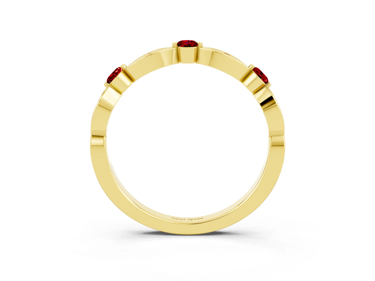 Alternating Marquise and Round Ruby Milgrain Band in Yellow gold with Bezel Setting_3