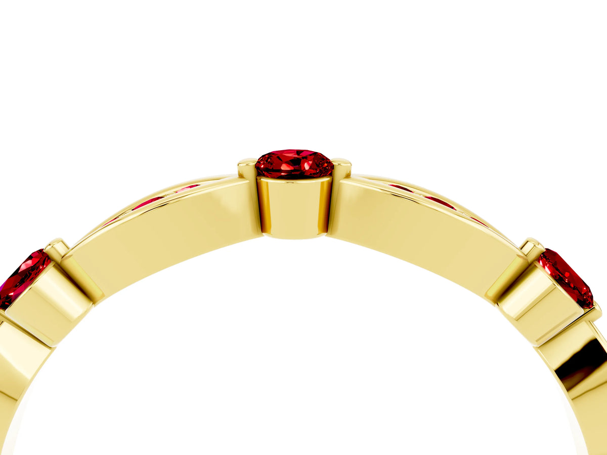 Alternating Marquise and Round Ruby Milgrain Band in Yellow gold with Bezel Setting_4