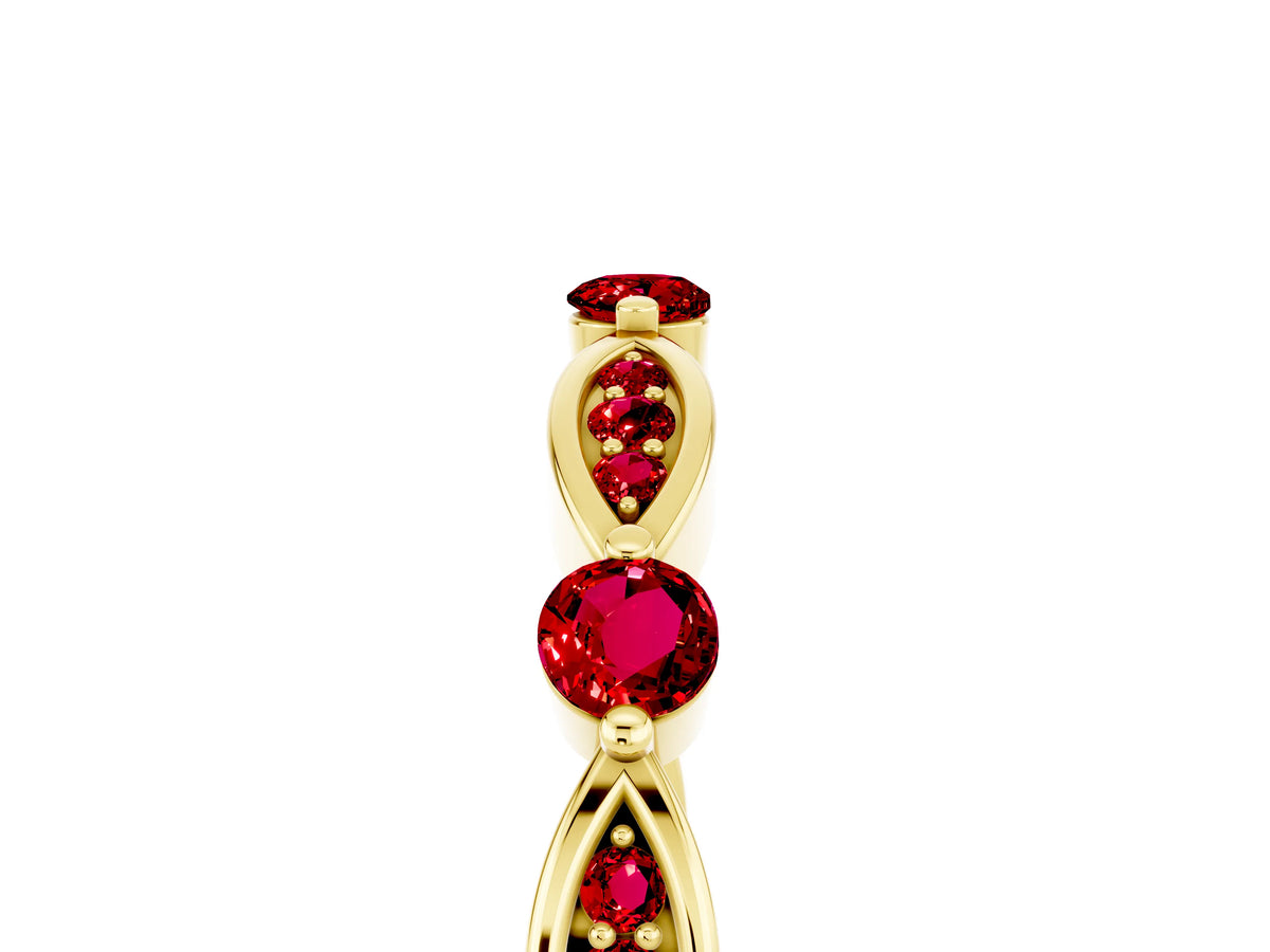 Alternating Marquise and Round Ruby Milgrain Band in Yellow gold with Bezel Setting_5