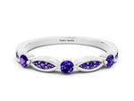 Alternating Marquise and Round Tanzanite Milgrain Band in Platinum with Bezel Setting