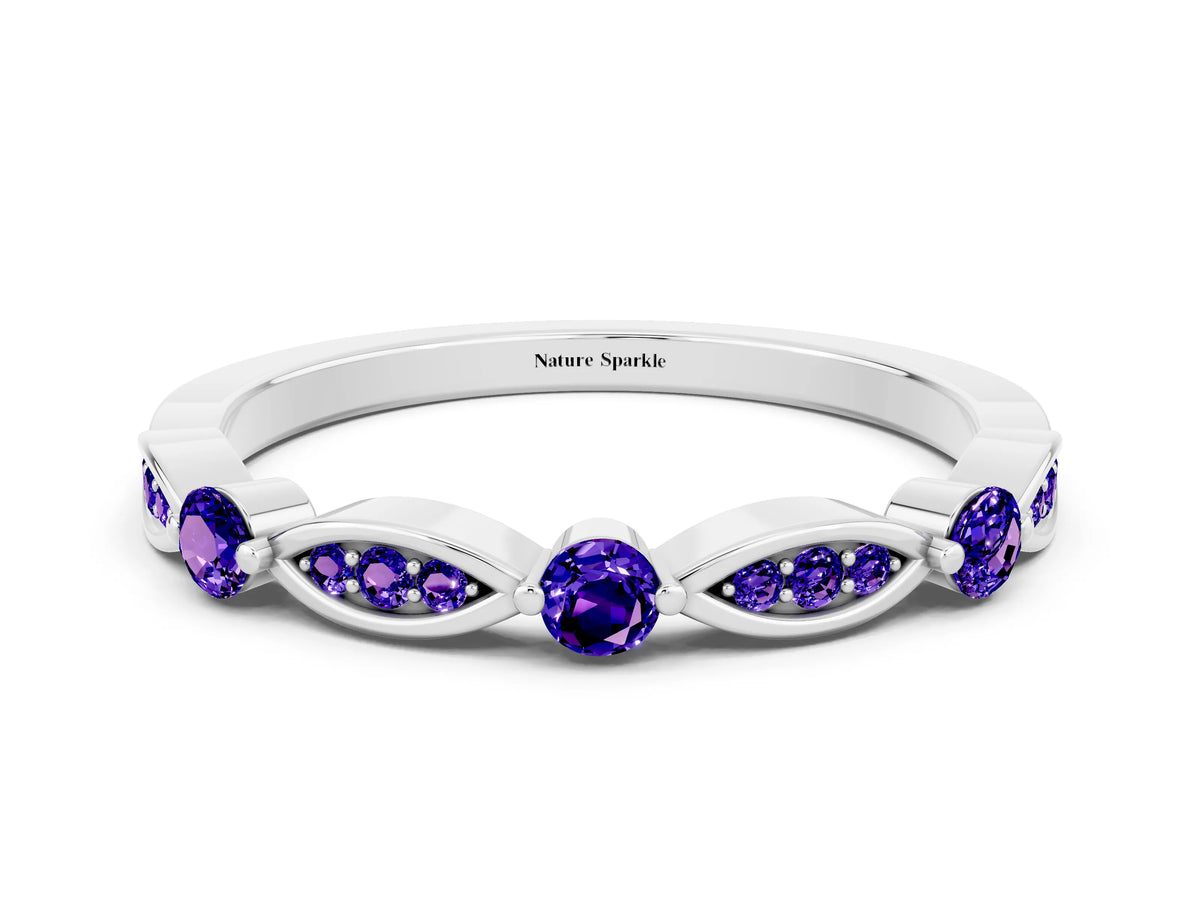 Alternating Marquise and Round Tanzanite Milgrain Band in Platinum with Bezel Setting