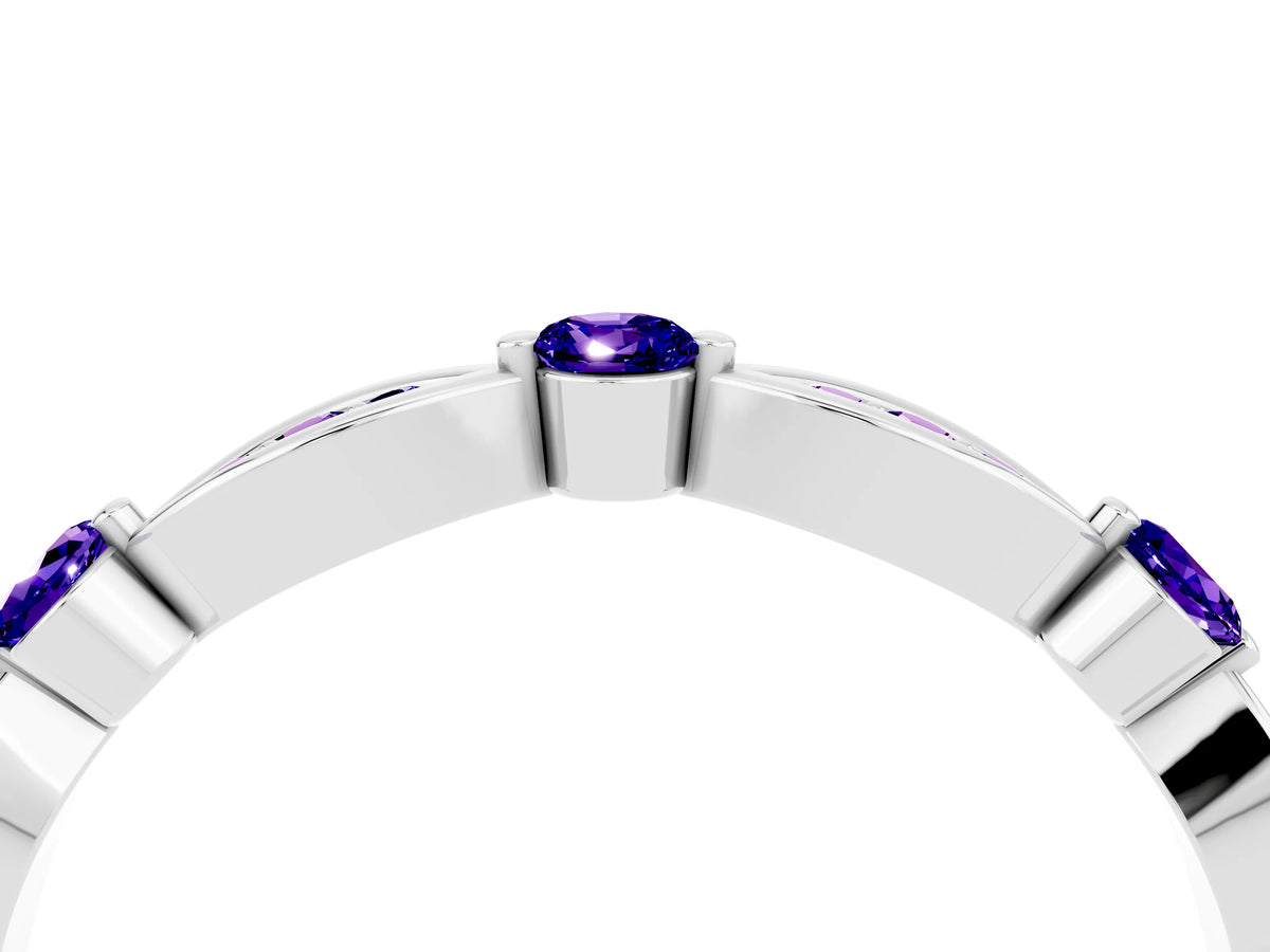 Alternating Marquise and Round Tanzanite Milgrain Band in Platinum with Bezel Setting_4