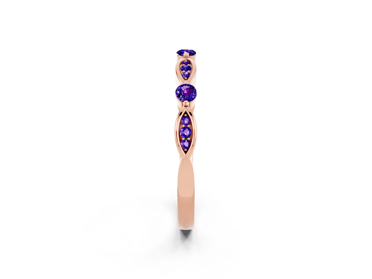 Alternating Marquise and Round Tanzanite Milgrain Band in Rose gold with Bezel Setting_2