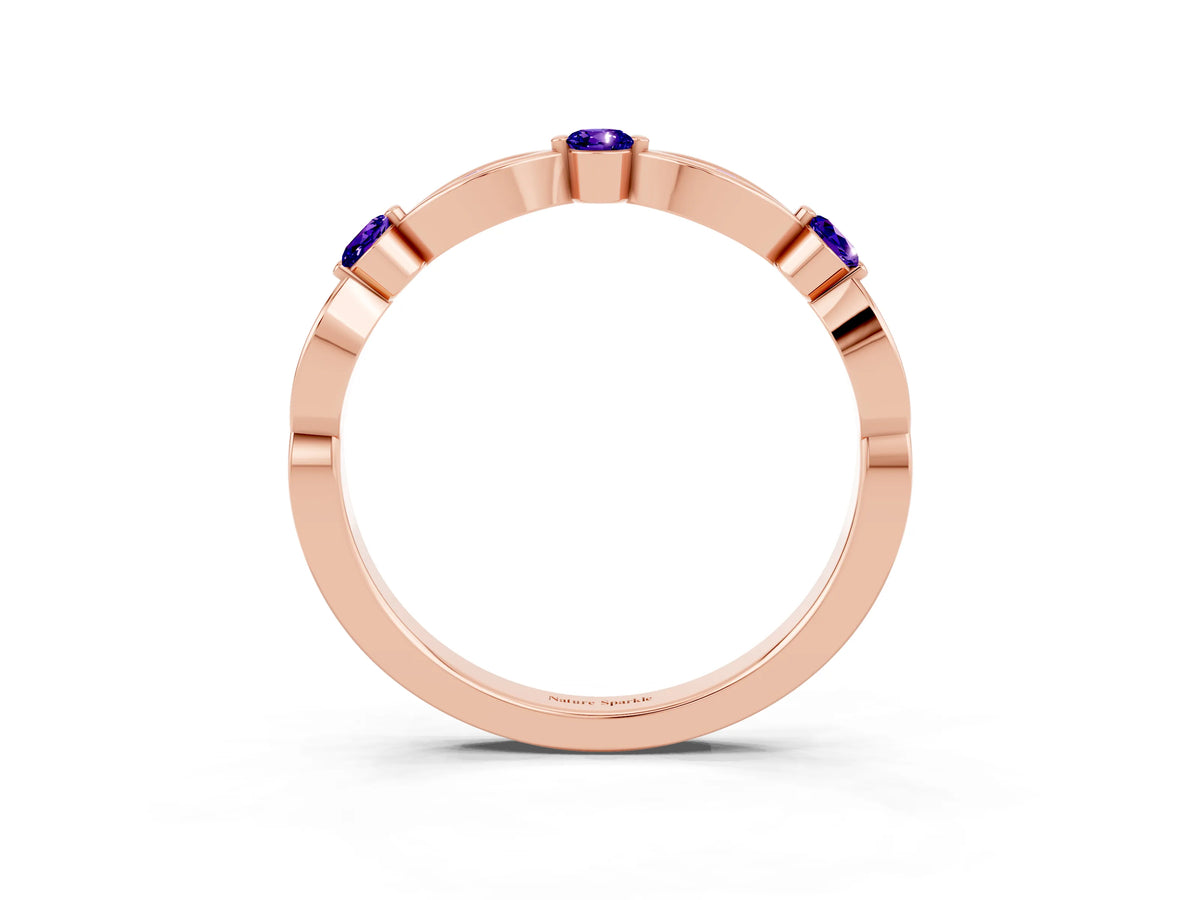 Alternating Marquise and Round Tanzanite Milgrain Band in Rose gold with Bezel Setting_3