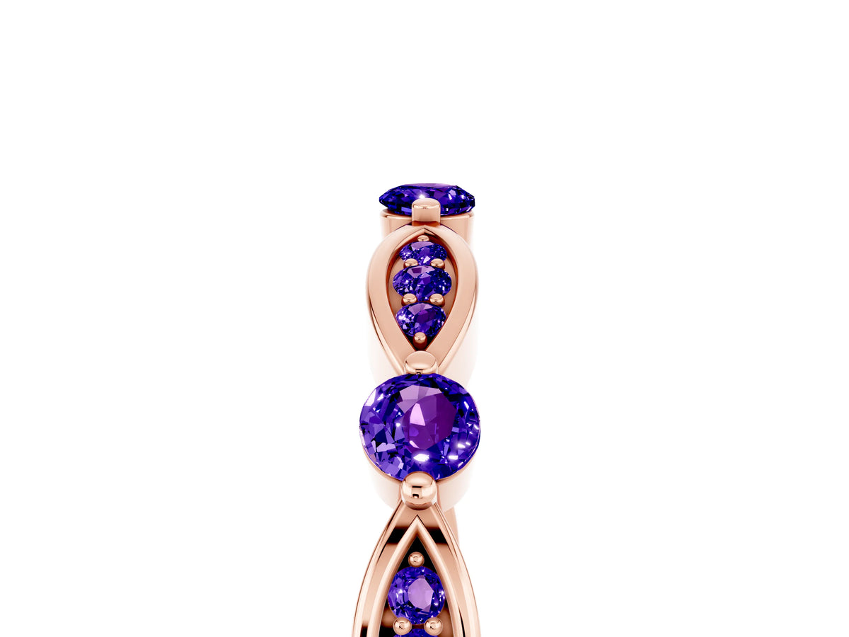 Alternating Marquise and Round Tanzanite Milgrain Band in Rose gold with Bezel Setting_5