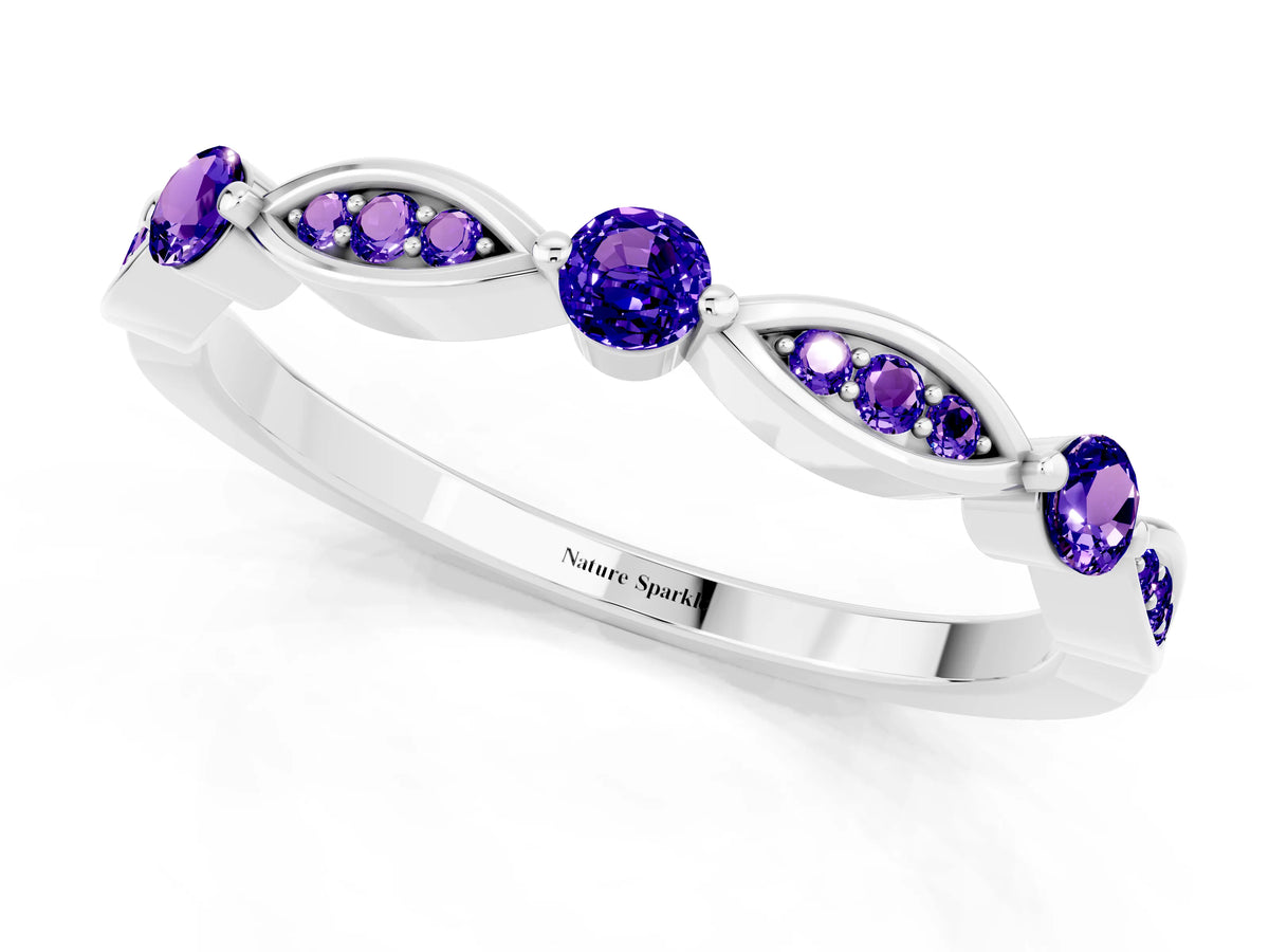 Alternating Marquise and Round Tanzanite Milgrain Band in Silver with Bezel Setting_1