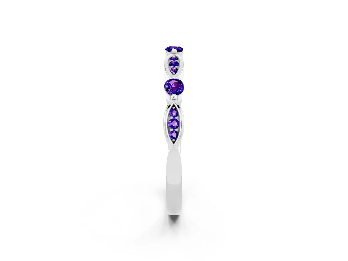 Alternating Marquise and Round Tanzanite Milgrain Band in Silver with Bezel Setting_2