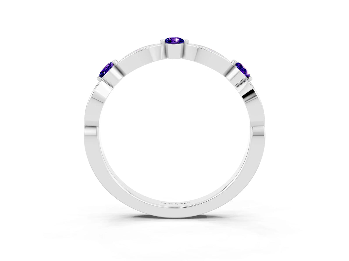 Alternating Marquise and Round Tanzanite Milgrain Band in Silver with Bezel Setting_3
