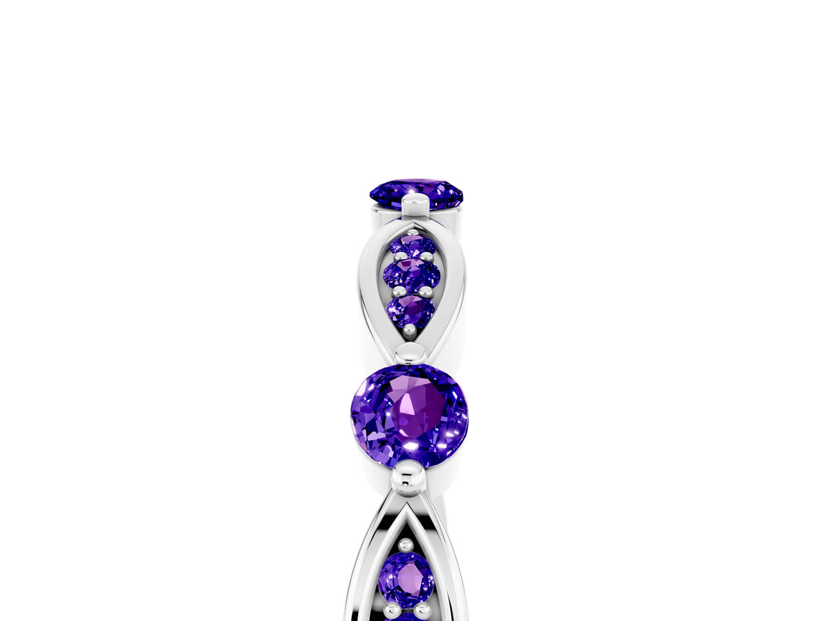 Alternating Marquise and Round Tanzanite Milgrain Band in Silver with Bezel Setting_5