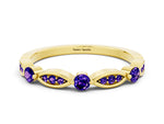 Alternating Marquise and Round Tanzanite Milgrain Band in Yellow gold with Bezel Setting