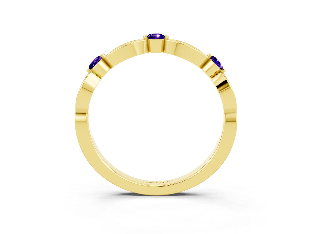 Alternating Marquise and Round Tanzanite Milgrain Band in Yellow gold with Bezel Setting_3