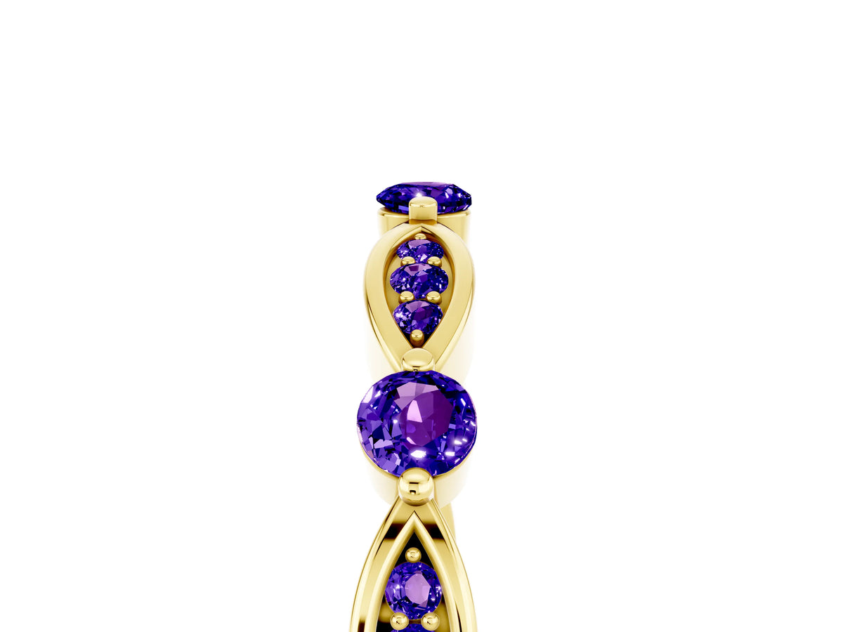 Alternating Marquise and Round Tanzanite Milgrain Band in Yellow gold with Bezel Setting_5