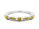 Alternating Marquise and Round Yellow Sapphire Milgrain Band in Platinum with Bezel Setting