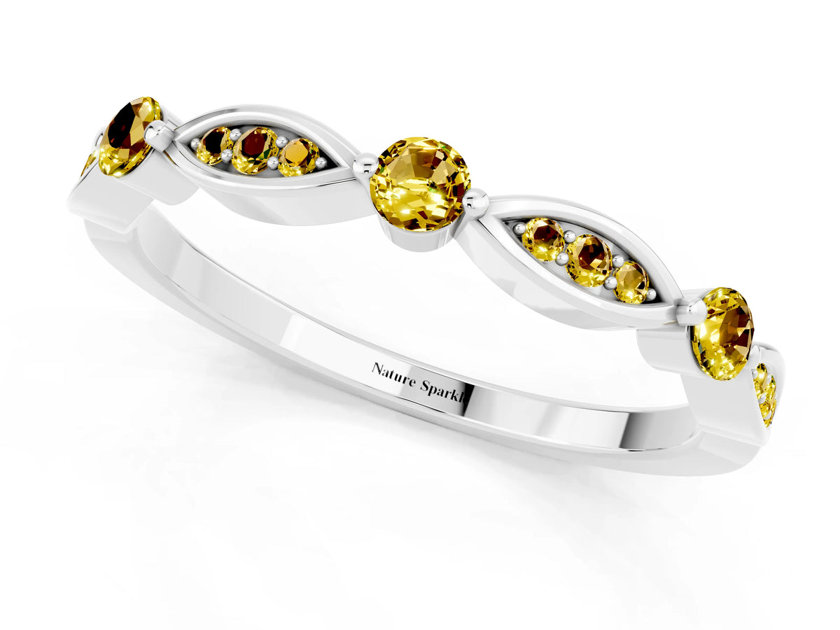 Alternating Marquise and Round Yellow Sapphire Milgrain Band in Platinum with Bezel Setting_1