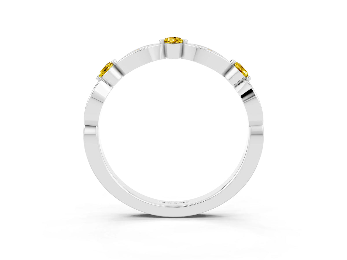Alternating Marquise and Round Yellow Sapphire Milgrain Band in Platinum with Bezel Setting_3