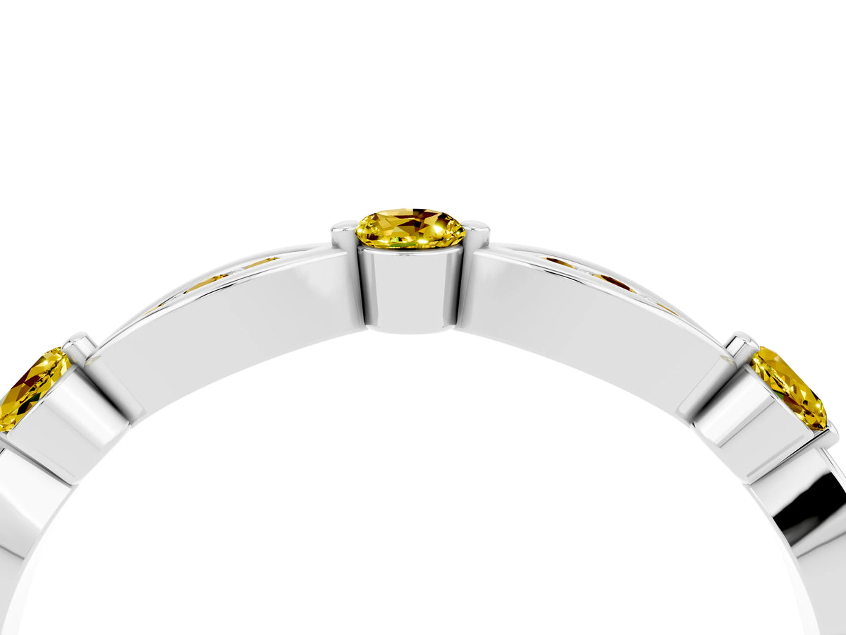 Alternating Marquise and Round Yellow Sapphire Milgrain Band in Platinum with Bezel Setting_4