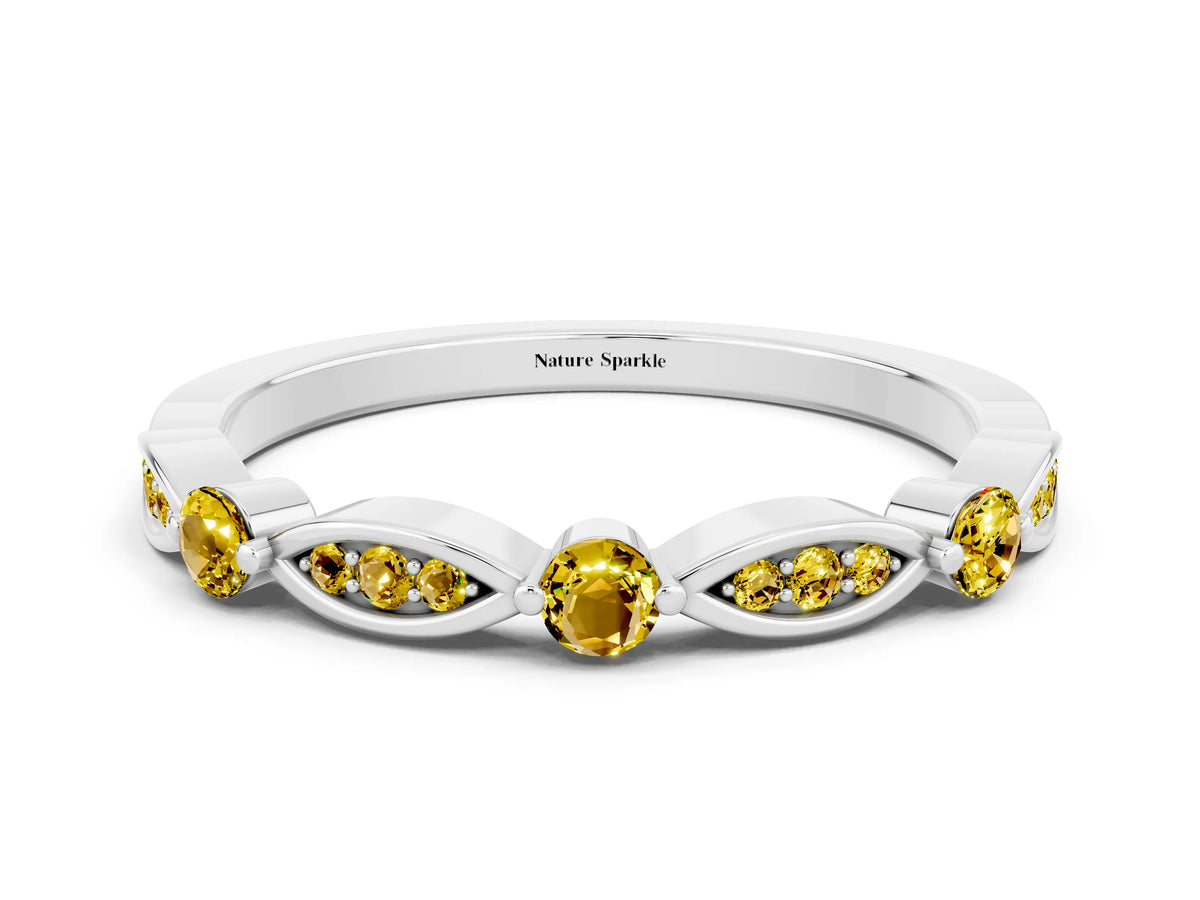 Alternating Marquise and Round Yellow Sapphire Milgrain Band in Silver with Bezel Setting