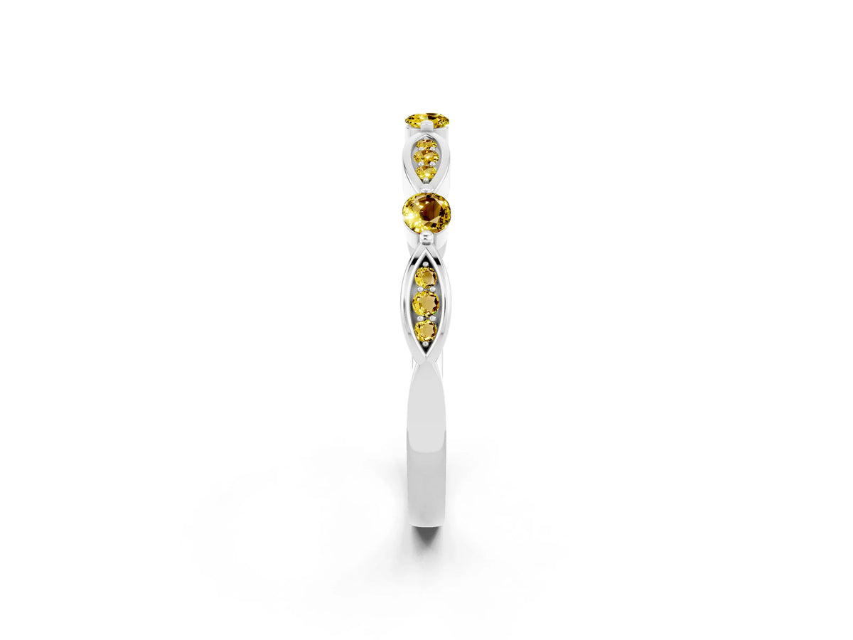 Alternating Marquise and Round Yellow Sapphire Milgrain Band in Silver with Bezel Setting_2