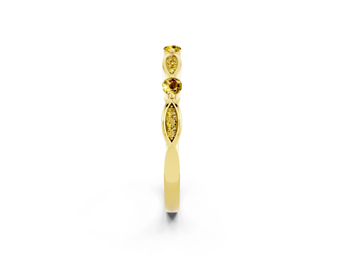 Alternating Marquise and Round Yellow Sapphire Milgrain Band in Yellow gold with Bezel Setting_2