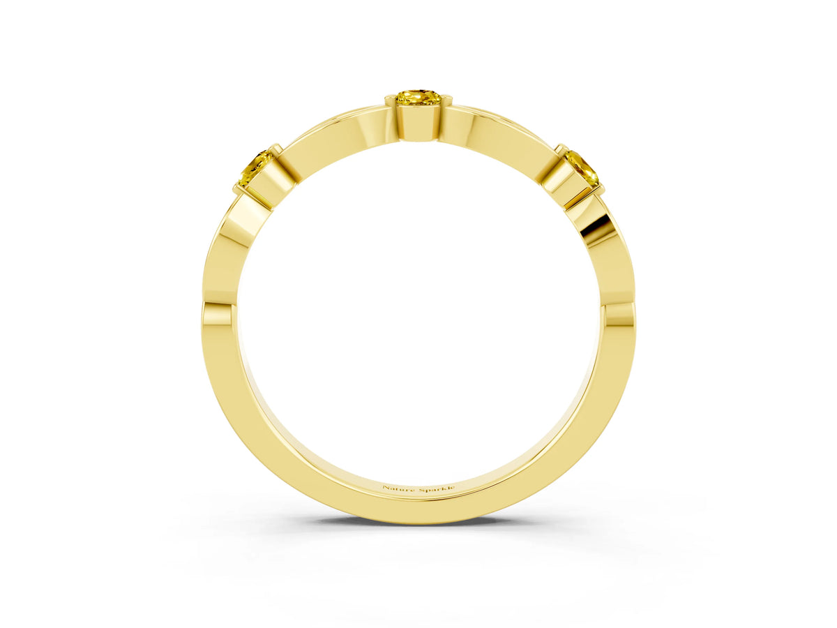 Alternating Marquise and Round Yellow Sapphire Milgrain Band in Yellow gold with Bezel Setting_3