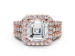 Asscher Cut Diamond Halo Engagement Ring in Rose gold with Triple-Row Round Band_18