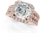 Asscher Cut Diamond Halo Engagement Ring in Rose gold with Triple-Row Round Band_19
