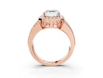 Asscher Cut Diamond Halo Engagement Ring in Rose gold with Triple-Row Round Band_21