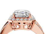 Asscher Cut Diamond Halo Engagement Ring in Rose gold with Triple-Row Round Band_22