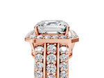 Asscher Cut Diamond Halo Engagement Ring in Rose gold with Triple-Row Round Band_23