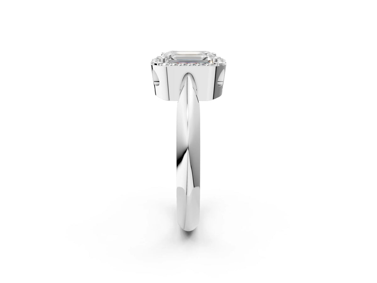 Asscher Cut Diamond Halo Engagement Ring in White gold with Plain Split Shank and Prong Setting_92