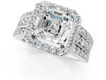 Asscher Cut Diamond Halo Engagement Ring in White gold with Triple-Row Round Band_19