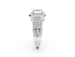Asscher Cut Diamond Halo Engagement Ring in White gold with Triple-Row Round Band_20