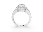 Asscher Cut Diamond Halo Engagement Ring in White gold with Triple-Row Round Band_21
