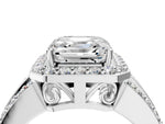 Asscher Cut Diamond Halo Engagement Ring in White gold with Triple-Row Round Band_22