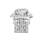 Asscher Cut Diamond Halo Engagement Ring in White gold with Triple-Row Round Band_23