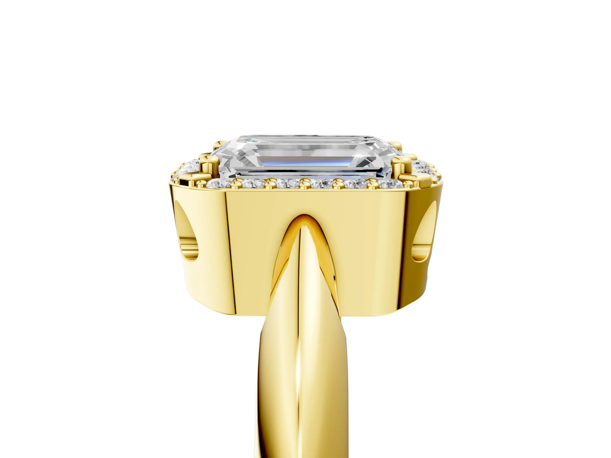 Asscher Cut Diamond Halo Engagement Ring in Yellow gold with Plain Split Shank and Prong Setting_5