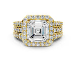 Asscher Cut Diamond Halo Engagement Ring in Yellow gold with Triple-Row Round Band_18