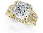 Asscher Cut Diamond Halo Engagement Ring in Yellow gold with Triple-Row Round Band_19