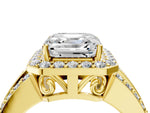 Asscher Cut Diamond Halo Engagement Ring in Yellow gold with Triple-Row Round Band_22