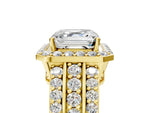 Asscher Cut Diamond Halo Engagement Ring in Yellow gold with Triple-Row Round Band_23