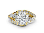 Asscher Cut Diamond Halo Ring in Yellow gold with Marquise and Pavé Band in Prong Setting