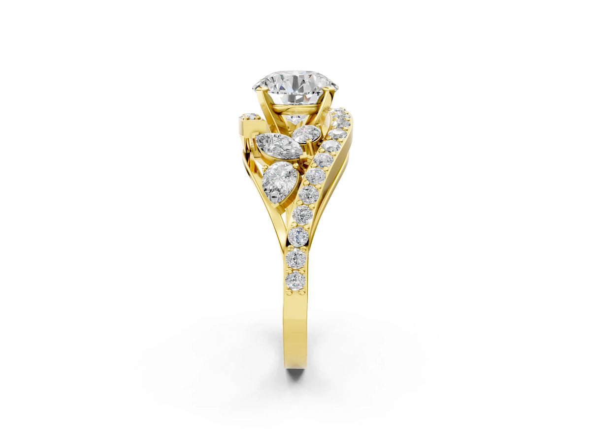 Asscher Cut Diamond Halo Ring in Yellow gold with Marquise and Pavé Band in Prong Setting_2