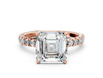 Asscher Cut Diamond Hidden Halo Engagement Ring in Rose gold with Round Pavé Band_18